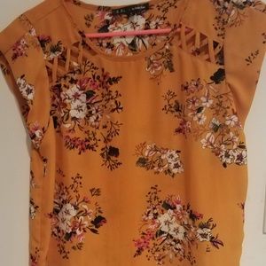 Womens Mustard Yellow Top with flowers